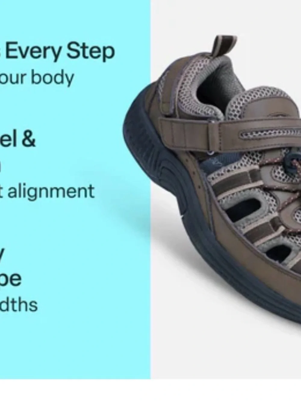 Orthofeet men’s Clearwater sandals featuring adjustable hook-and-loop strap